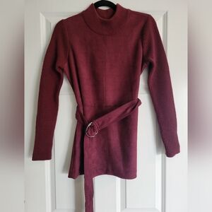 Women's Burgundy Sweater with Belt